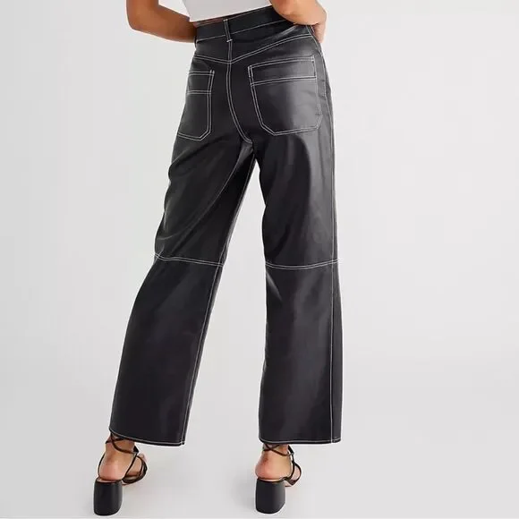 Free People The It Factor Black Vegan Leather Pants Size 4 - Picture 5 of 13